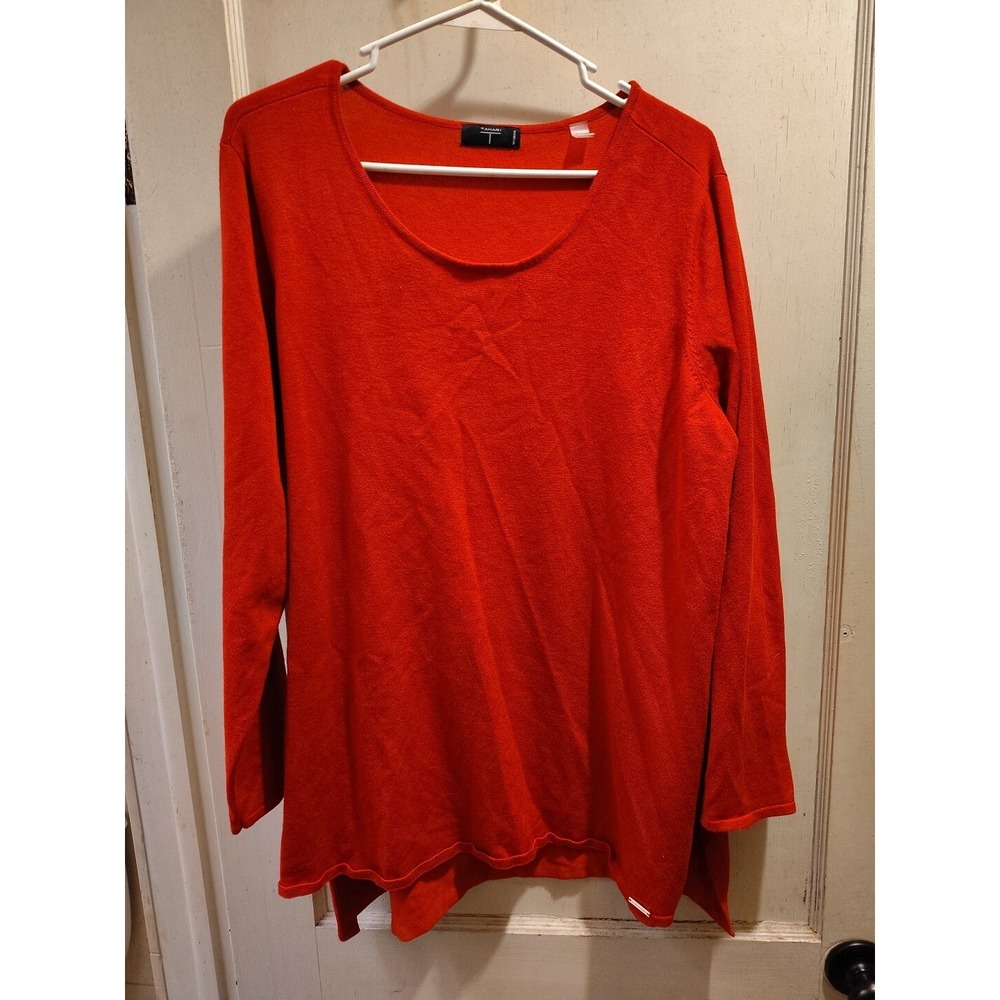 Tahari Woman Redish Knit Tunic Sweater Scoop Neck Pleated Back Plus Size 1X